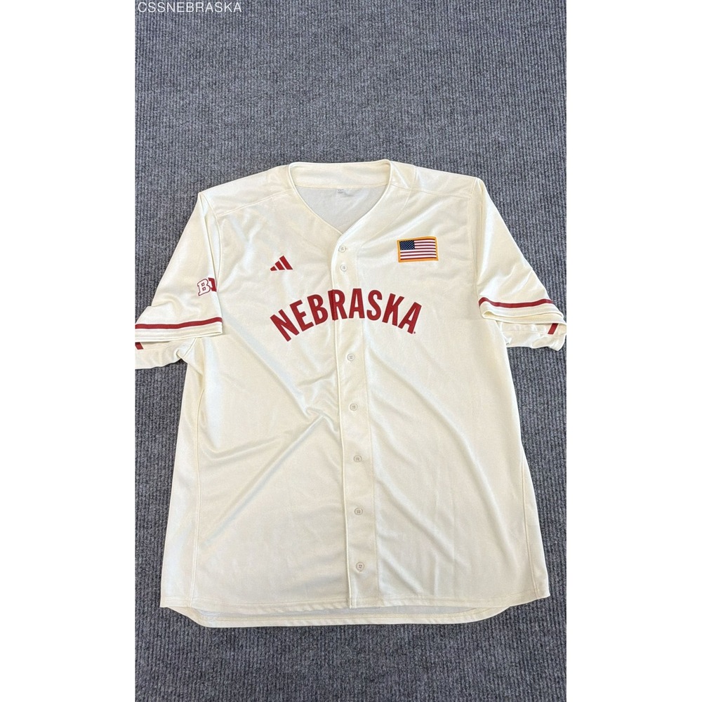 Adidas Cream Men's Nebraska Huskers Baseball Jersey Big Ten Patch - Size 3XL